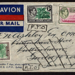 Lot 357 - BRITISH SOLOMON ISLANDS:  Used to England; 1939 2 1/2d, 4 1/2d. 1s George V  issue - Image 2