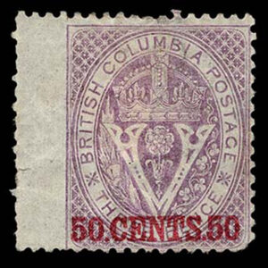 Lot 366 - BRITISH COLUMBIA: 1869 50c on 3p violet Wing Margin - Image 1