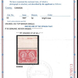 Lot 389 - CANADA: 1897 3c bright rose, Diamond Jubilee, Top Sheet Margin Copy - Image 3