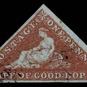 Lot 395 - CAPE OF GOOD HOPE: 1853 "Triangular", Perkins Bacon printing,1d pale brick red on deeply blued paper - Image 1