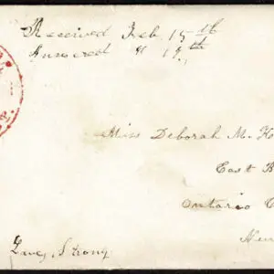 Lot 040 - (oxidized) clear to good margins all around, cancelled by pen strikes on neat white envelope bearing crisp red BETHLEHEM CT FEB 11 manuscript c.d.s. enclosure datelined 1854 to East Bloomfield, NY - Image 1