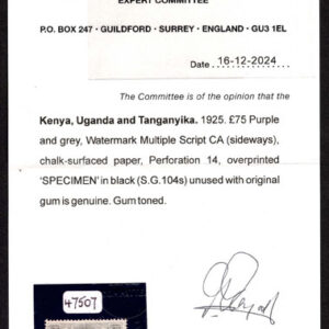Lot 420 - KENYA, UGANDA, TANGANIKA: 1925, ?75 purple & gray - Image 3