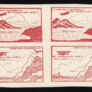Lot 436 - COLOMBIA Air Post: 1920 10c green single, 10c red brown, 2 se-tenant blocks of four - Image 1