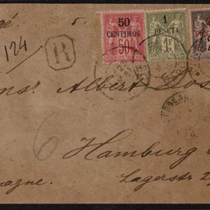 Lot 439 - FRENCH MAROCCO used to GERMANY; 1891 to 1900 5 c on 5c, 25c on 25c, 50fcon 50c 1p on 1fr - Image 1