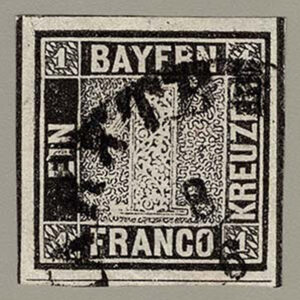Lot 440 - GERMAN STATES; BAVARIA: 1849 1kr black Plate 1 - Image 1