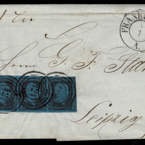 Lot 446 - GERMAN STATES;  PRUSSIA: 1850-56 2 SG  black on blue, Strip of Three - Image 1