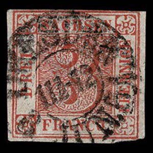 Lot 447 - GERMAN STATES; SAXONY: 1850 3pf brown red, dated town cancel - Image 1