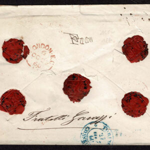 Lot 460 - ITALIAN STATES: SARDINIA; 80c  yellow ocher and two vertical pairs of  40c carmine on Registered cover to London - Image 2