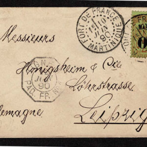Lot 466 - MARTINIQUE used to GERMANY: 1888  05c on 20c red on green - Image 1