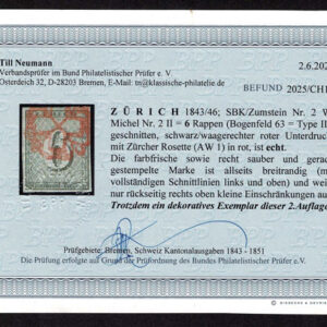 Lot 476 - SWITZERLAND: 1846 Zurich; 1846  6  R black, horizontal lines - Image 3