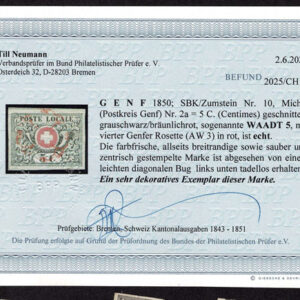 Lot 479 - SWITZERLAND: Geneva (GENF); 1850 5 Centimes, black and red - Image 3