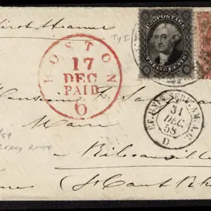 Lot 048 - UNITED STATES:Louisiana; Used to France;1857-61, 12c black 3c red - Image 1