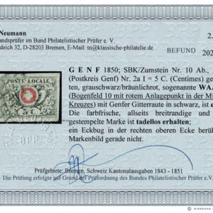 Lot 480 - SWITZERLAND: Geneva (GENF); 1850 5 Centimes, black and red - Image 3