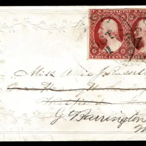 Lot 053 - UNITED STATES: Massachusets;  1852 - 55 brownish carmine, forwarded with TWO singles - Image 1