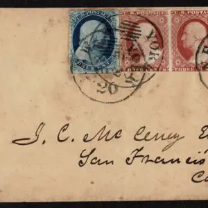 Lot 075 - UNITED STATES: New York;  1c blue (Plate 56L1L), 3c dull red STRIP OF THREE (position 64-66 R5L - Image 1