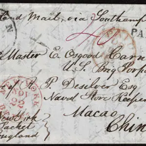 Lot 008 - UNITED STATES: Stampless; 1853 Ohio to Macao China, folded letter sheet - Image 1
