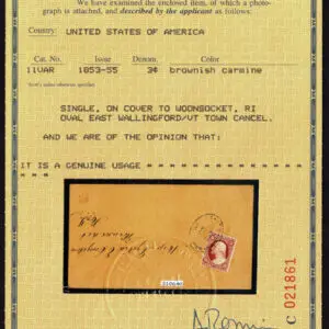 Lot 093 - UNITED STATES: Vermont; 1856 3c brownish carmine - Image 3