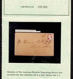 Lot 094 - UNITED STATES: Virginia; 1851 3c orange brown type II - Image 3